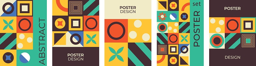 Set poster bauhas with geometric pattern ang geometric shapes retro cover design minimalism poster circles modern design