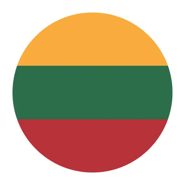 Vector illustration of Lithuania circle flag. Circle icon flag. Flag icon. Standard color. Digital illustration. Computer illustration. Vector illustration.