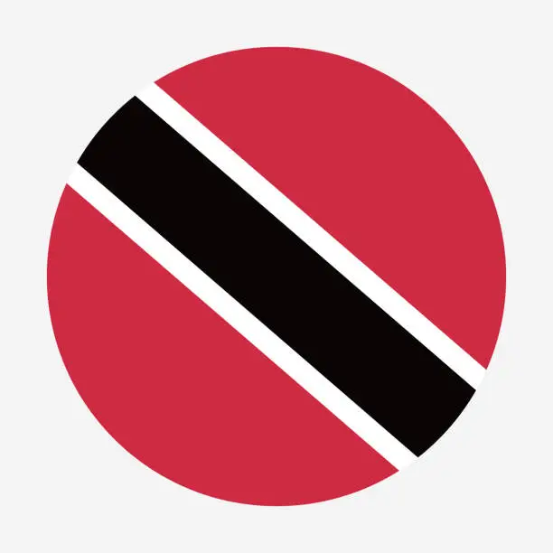 Vector illustration of Trinidad and Tobago flag. Circular icon. Round flag. Standard colors. Digital illustration. Computer illustration. Vector illustration.