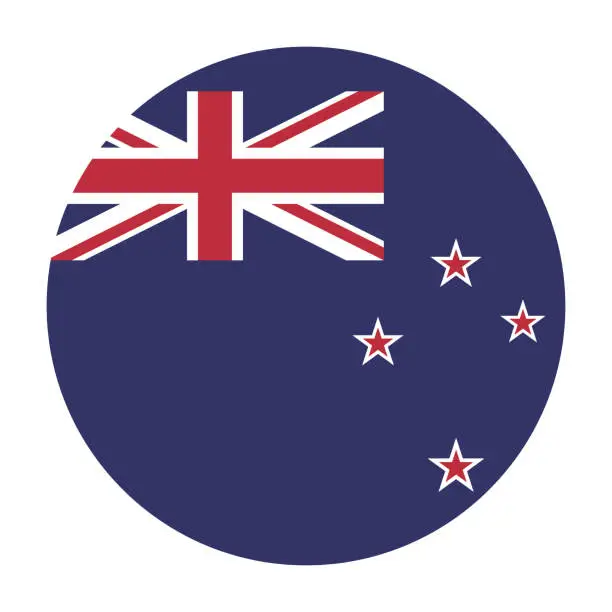 Vector illustration of New Zealand flag. Circular flag icon. Standard colors. Computer illustration. Digital illustration. Vector illustration.