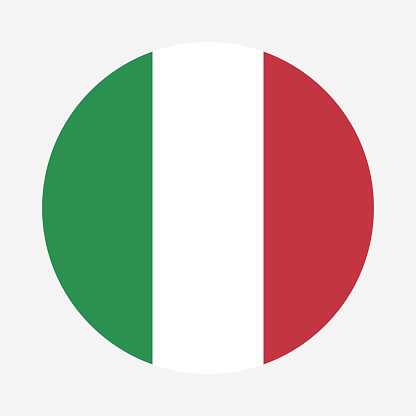 Italy flag. Standard color. Circular icon. Round national flag. Digital illustration. Computer illustration. Vector illustration.