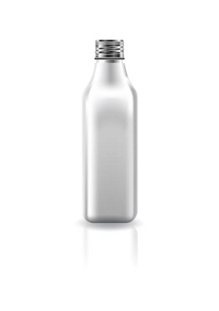 istock Blank white clear square cosmetic bottle with silver screw lid for beauty product mockup template. 2099210521