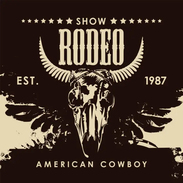 Vector illustration of Poster for Cowboy Rodeo show in retro style.