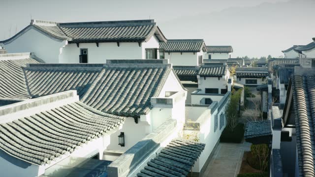 Drone shot of View of Chinese style villa residential buildings