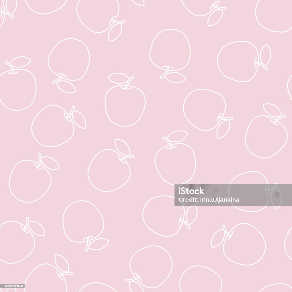 Pink Apple Pattern Contour Drawing Of Apples Isolated On A Pink Background Seamless ...