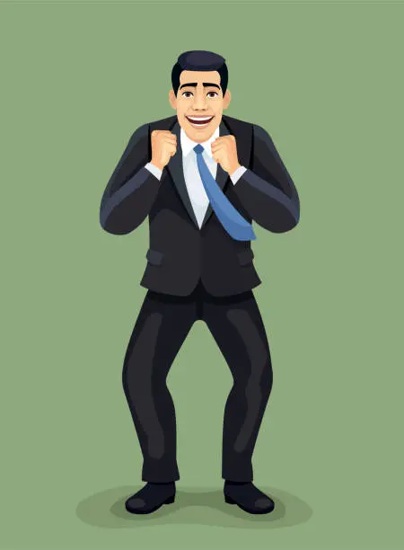 Vector illustration of Happy Businessman. Success in Business. Manifestation of Joy.