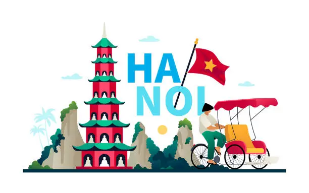 Vector illustration of Welcome to Hanoi - modern colored vector illustration