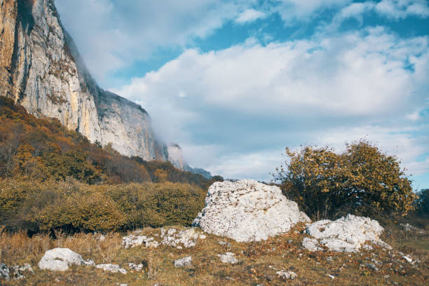 Nature landscape mountains stones travel clouds. High quality photo