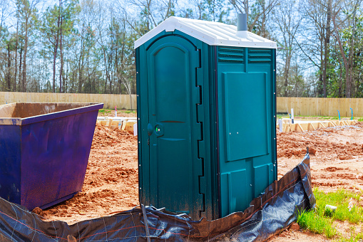 Portable outdoor transportable toilet restrooms for workers at construction site