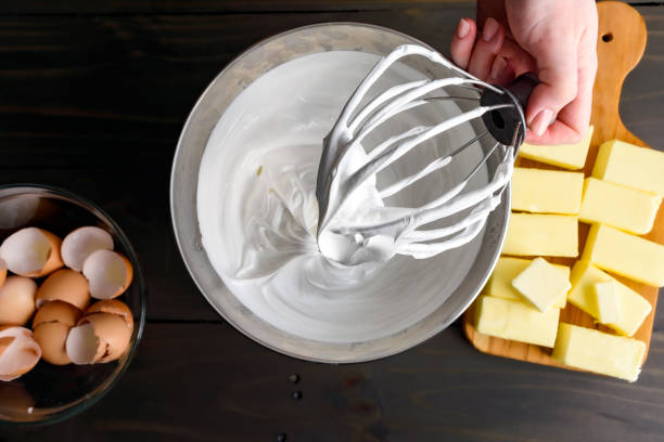 istock Hand Holding a Stand Mixer Whisk Attachment Covered in Meringue 2099290068