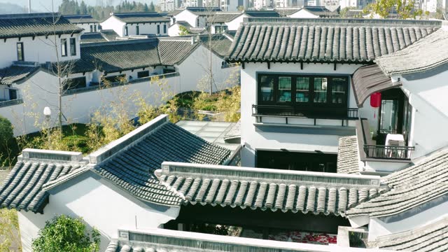 Drone shot of View of Chinese style villa residential buildings