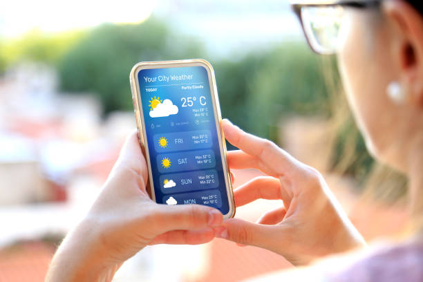 istock Woman outdoors checking weather forecast on her smartphone. 2099319746