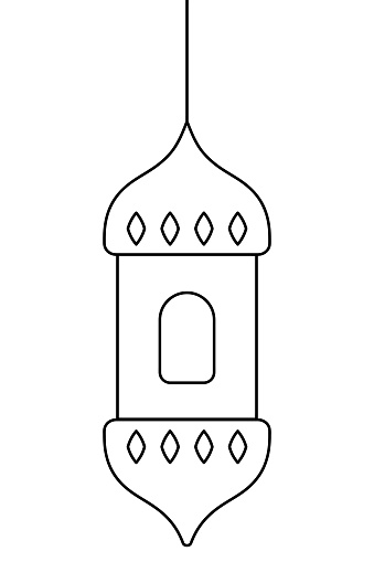 Moroccan candlestick. Sketch. Vector illustration. Hanging lantern sconce with window. Outline on isolated background. Doodle style. The lamp is decorated with rhombus to diffuse light. Coloring book for children. Idea for web design.