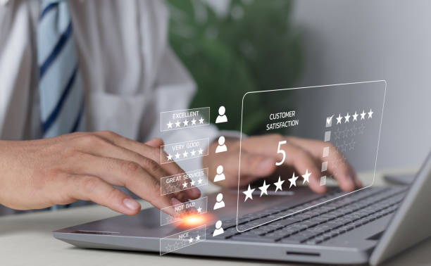 istock Users rate their service experience on online applications.The concept of customers can assess the quality of service leading to business reputation rankings. Customer Satisfaction Survey. 2099342007
