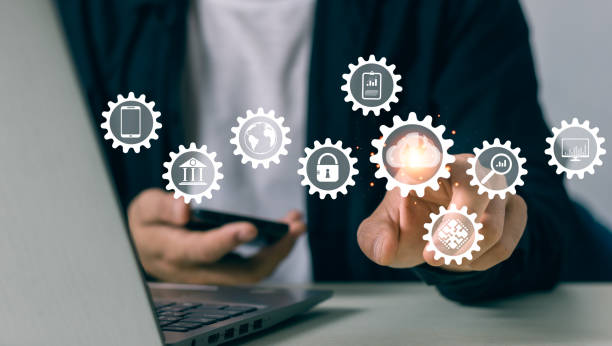 istock Businessman pointing to cloud icon with cloud computing diagram and social icons showing on cloud technology virtual screen. storage network internet service concept new media applications 2099346312
