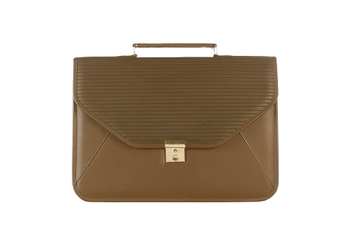 Brown Leather Brief Case Over White Background