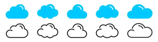 Vector illustration of Cloud icons set. Clouds icon in different style. Weather sumbol. Cloud icon line and flat style - stock vector.