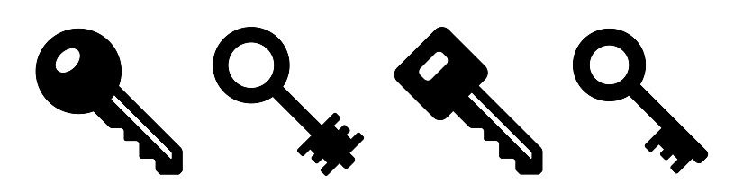 Key icon set. House key black silhouette collection. Simple old key sign - stock vector.