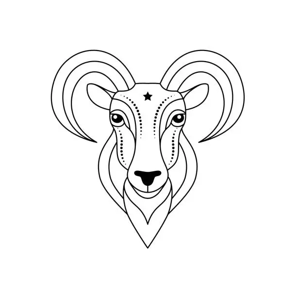 Vector illustration of Aries zodiac sign in line art style on white background.