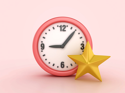 3D Star with Clock - Color Background - 3D Rendering