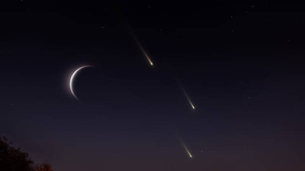 istock Shooting stars next to the New Moon. 2099373752
