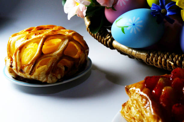 istock Easter Eggs in the basket and bakery background stock photo copy space 2099374305