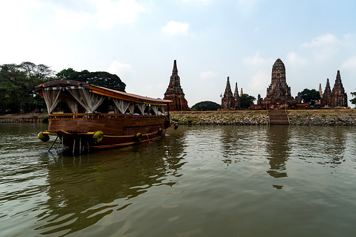 boat trip ona river in Ayutthaya, Thailand, Travel by water, see world heritage sites and Thai ancient sites