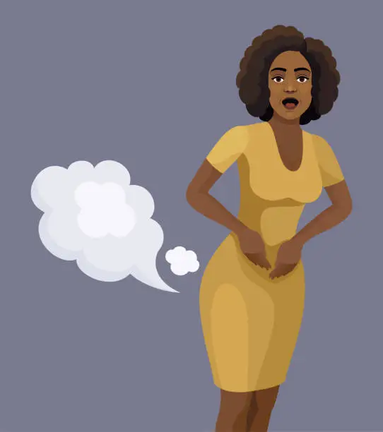 Vector illustration of African American Woman Farting. A Conceptualization of Healthcare and Medicine.
