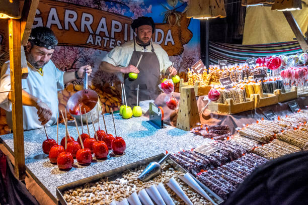 Toledo, Spain - March 16, 2024: Artisan sweets at a stand at the Medieval Fair in the town of Torrijos
