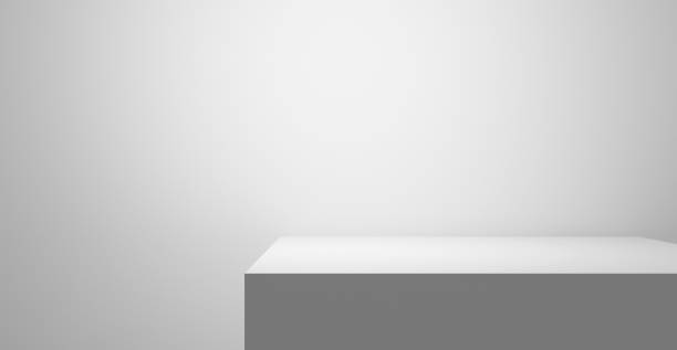istock Abstract white table top podium close up mock up - Place for Product Placement and Advertisement, empty place 3d podium spotlight gray gradient background display, clean bright empty stage podium, ads 2099427713