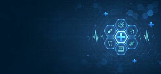 istock Health care medical science with icon digital technology world concept modern business. innovation, treatment, medicine. abstract about hi tech future blue background and medical research. vector. 2099434486
