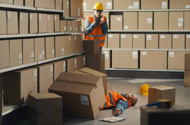 istock Unconscious injured worker lying on the floor 2099458400