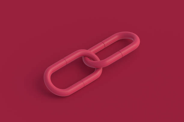 Link symbol of magenta on red background. 3d render