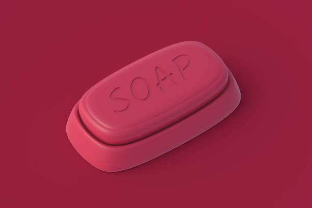Soap bar of magenta on red background. 3d render