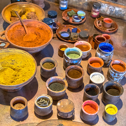 Pigments powders for oil paints like they were made by dutch master painters in golden age 17th century in Amsterdam
