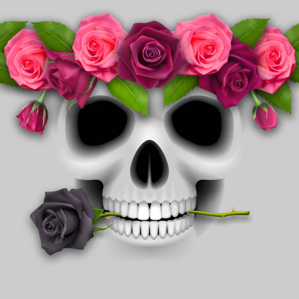 istock Funny design of skull with roses. Halloween illustration. 2099481851