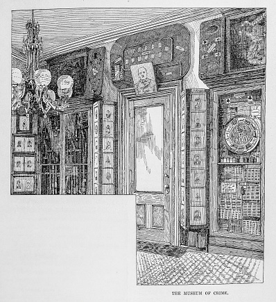 Illustration from Harper's Magazine Volume XLV -June to November 1872  :-   Drawing of  the interior of the Museum of Crime in New York City.