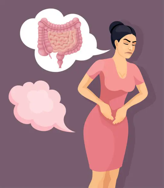 Vector illustration of Woman Farting. A Conceptualization of Healthcare and Medicine.
