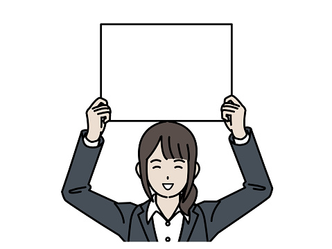 Clip art of Woman office worker holding a whiteboard.