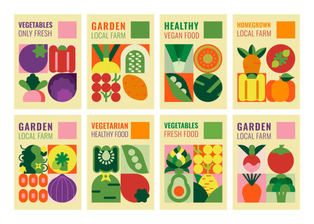 Collection of 8 posters with vegetables Illustrations of fresh organic products.
Ideal for advertising, promoting healthy eating, cooking events or inspiring an environmentally conscious lifestyle. cauliflower nutrition stock illustrations