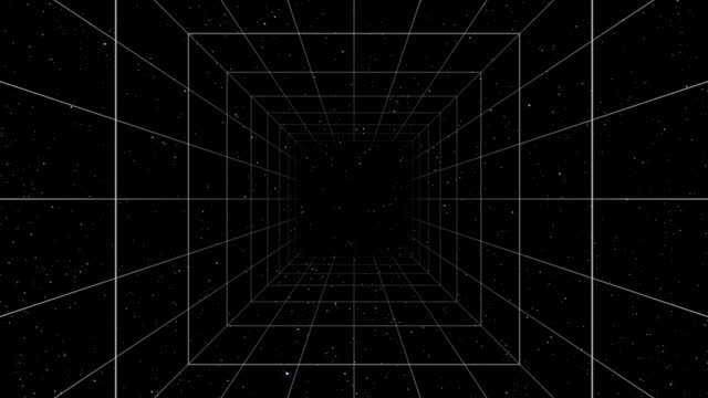 Retro Futuristic 80-90's Universe space tunnel Background, Abstract digital tunnel with star moving. Retro futurism