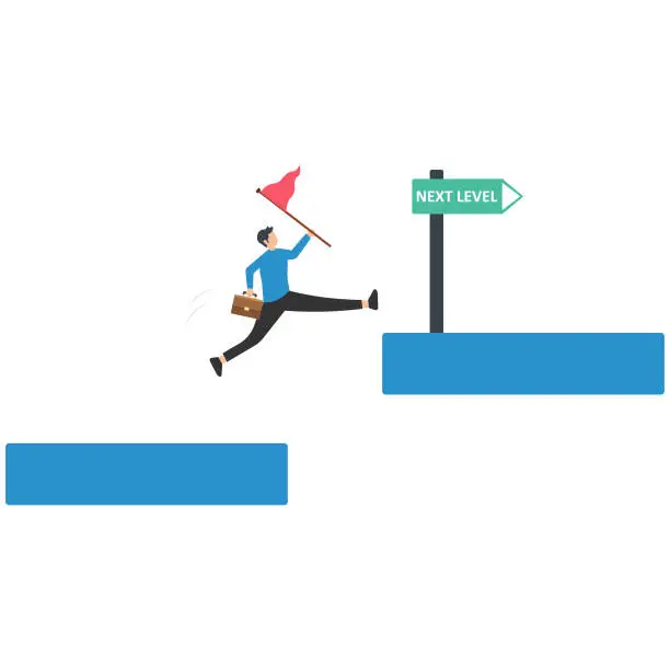 Vector illustration of Progress to next level, Career development or business improvement reaching better quality, Growth or development, Climbing up level to reach next level