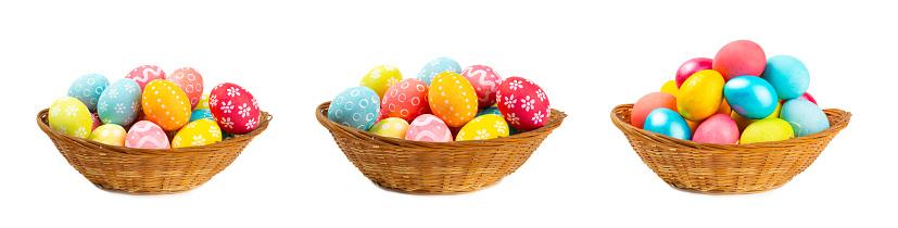 Easter eggs isolated on a white background. Handmade colorful Easter eggs. Easter celebration concept.