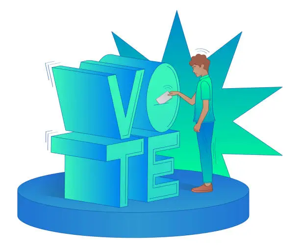 Vector illustration of man voting on isometric stage