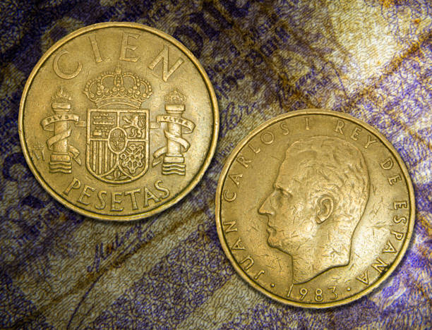 A Spain peseta coin, king Juan Carlos
