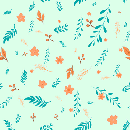Seamless pattern of boho style plants,flat design,layered,boho elements  background