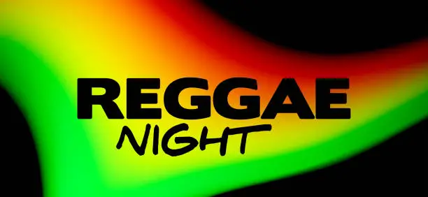 Vector illustration of Reggae Night party flyer with red, yellow and green color spot on a black