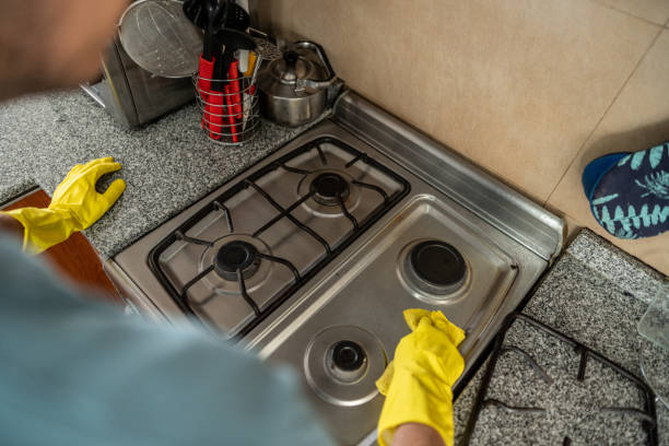 istock Man cleaning stove at home 2099652524