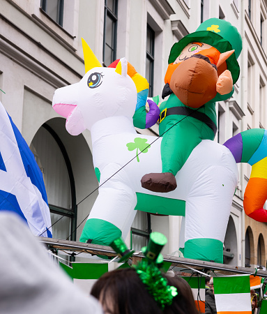 Large balloon in St. Patrick's Day Parade celebration in Munich, Germany on March 17th 2024.