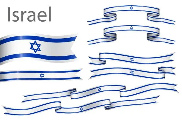 Vector illustration of set of flag ribbon with colors of Israel for independence day celebration decoration